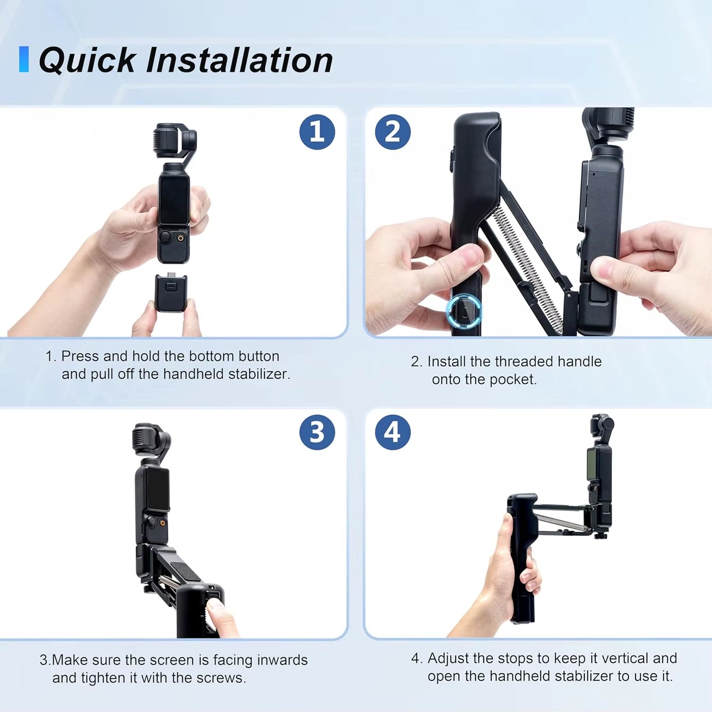 Handheld Stabilizer for Osmo Pocket 3 Handheld Stabilizer Collapsible Z-Axis Shock Absorber Handle Grip Holder Storage Case